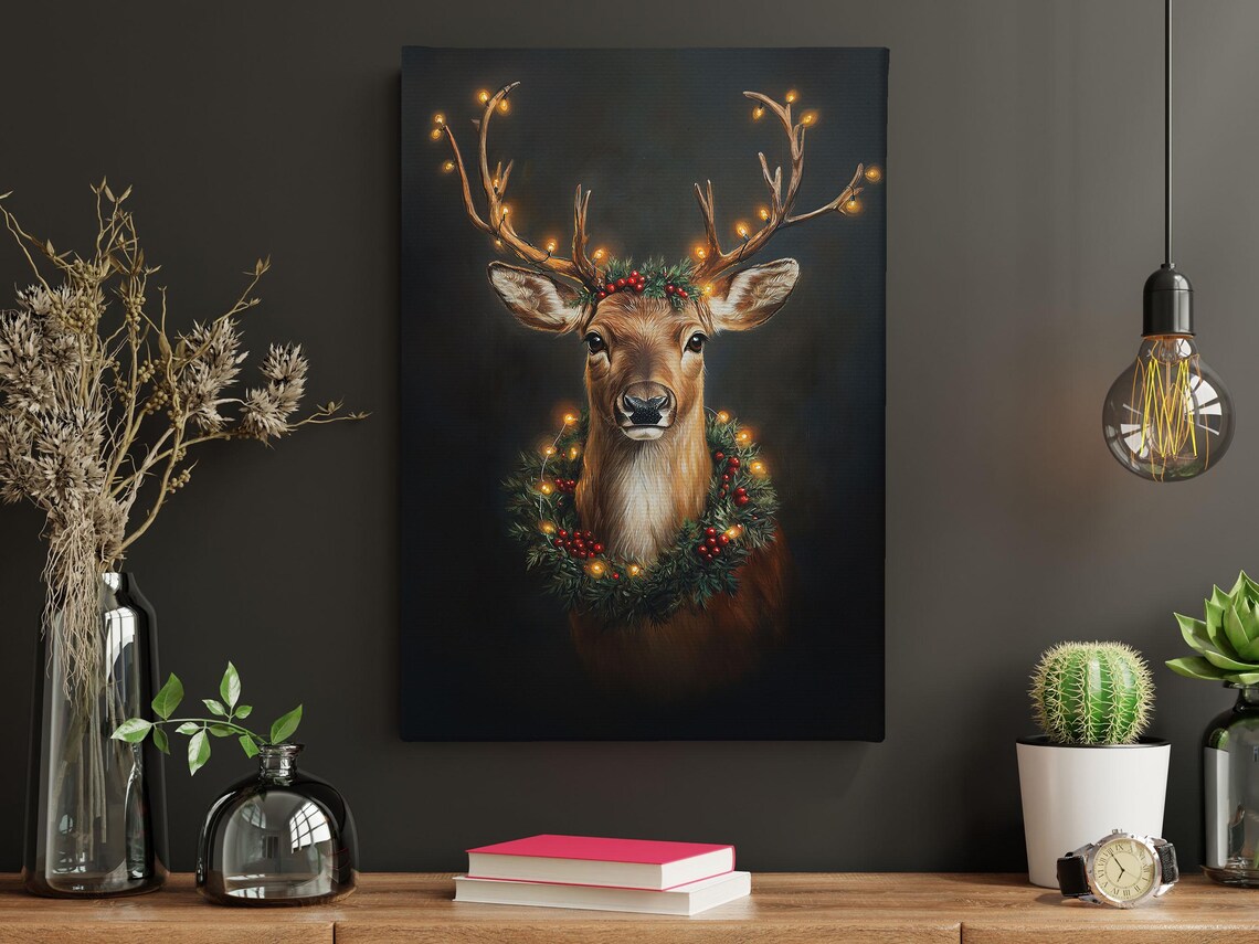Vintage Christmas Reindeer Art Print, Cottage Decor - Image 3