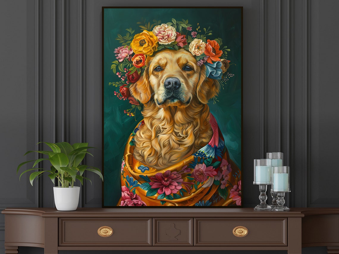 Matisse Maximalist Floral Golden Retriever Painting Cottage Dog Print Dog Print Animal Poster Print Wild Animal Wall Art - Image 5