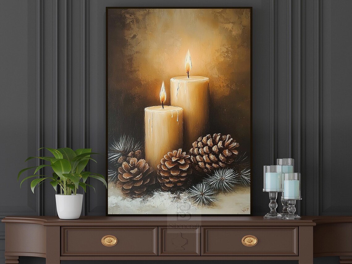 Vintage Christmas Candles Art Print, Holiday Decor - Image 4