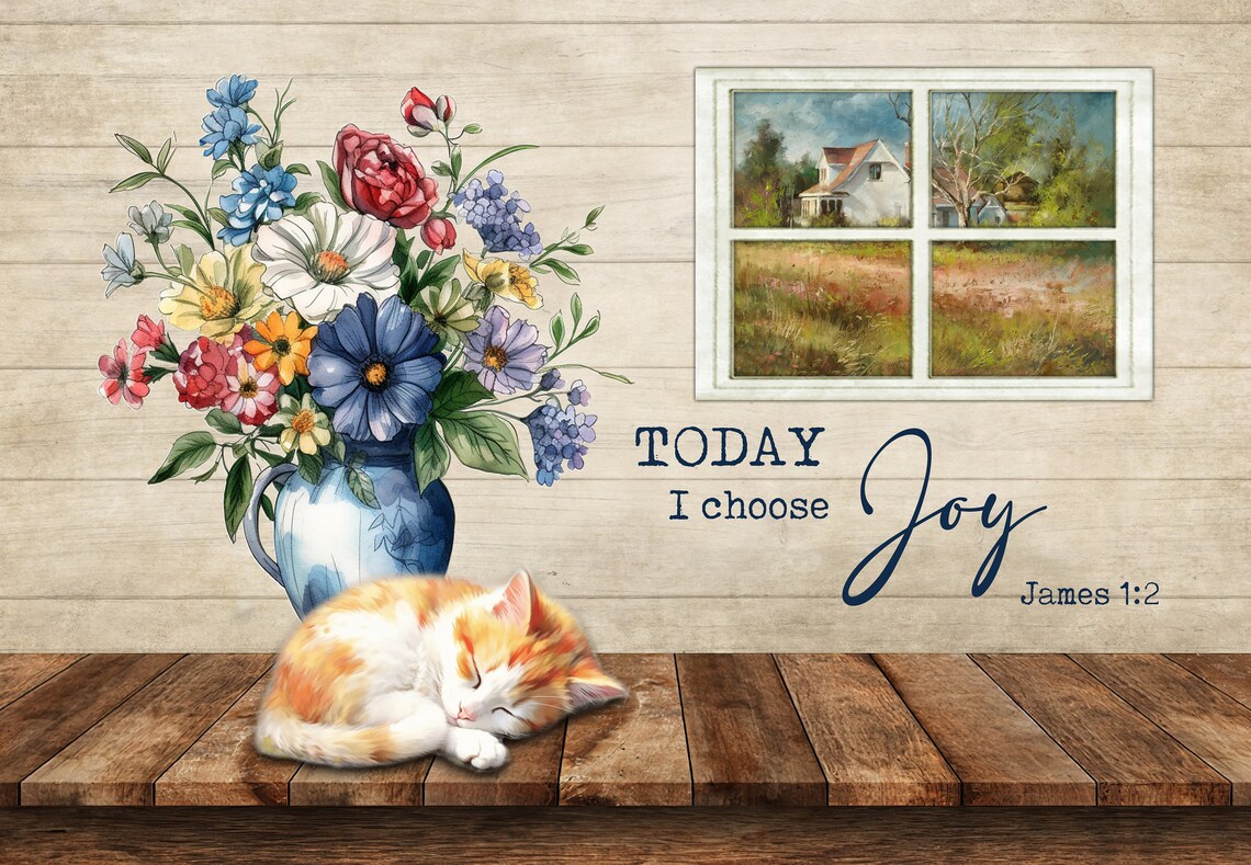 Today I Choose Joy James 1:2 Sleeping Kitten Flower Vase Faith Wall Poster - Image 3