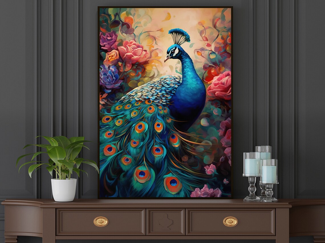 Vintage Peacock Art Print, Retro Cottage Decor - Image 3