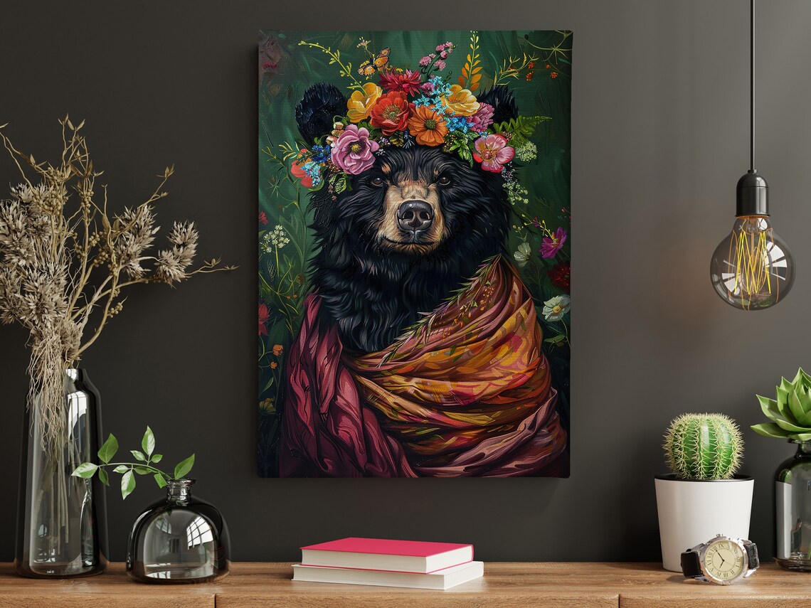 Vintage Maximalist Black Bear Floral Art Print - Image 5