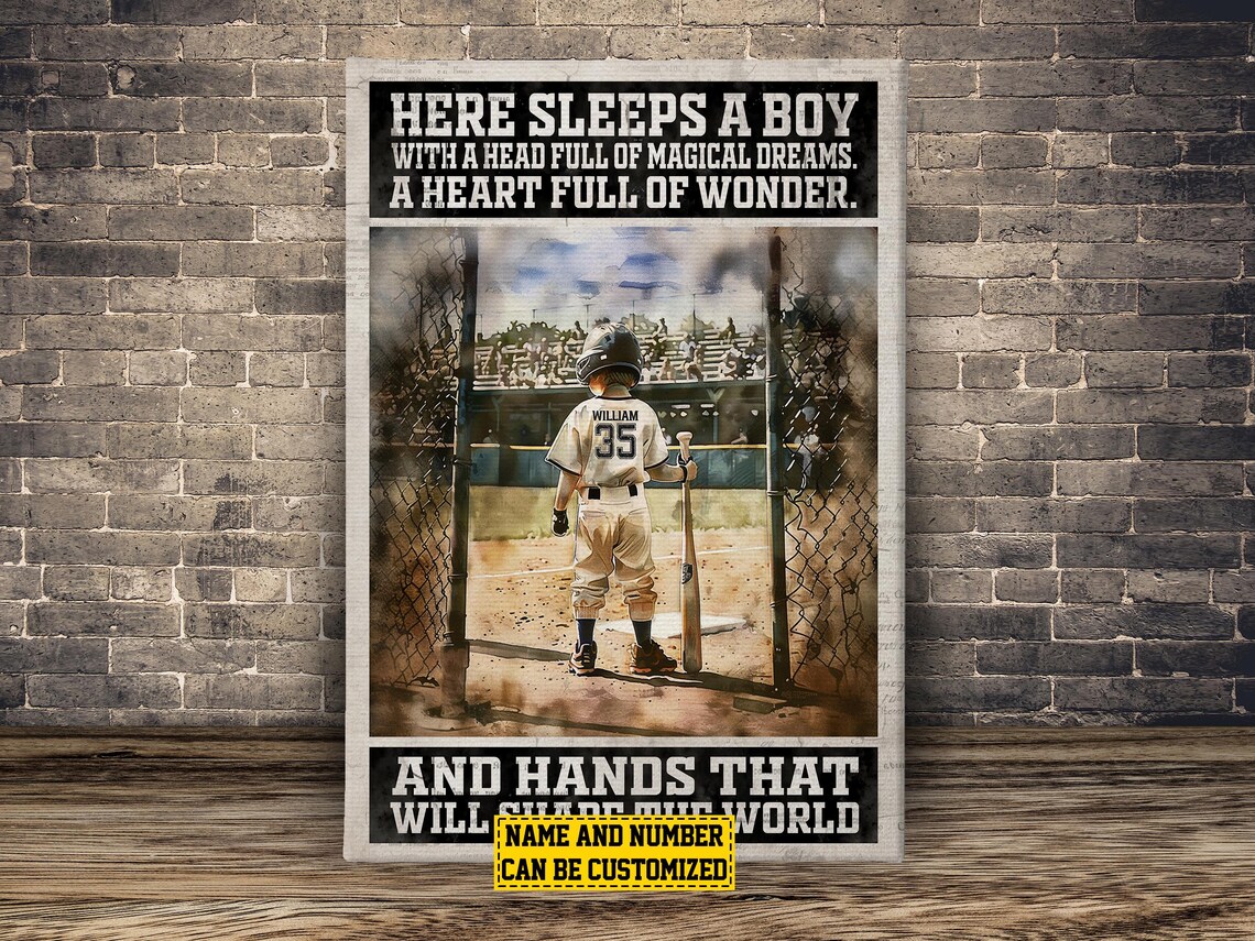 Here Sleeps a Boy With Magical Dreams Baseball Custom Name Poster - Image 2