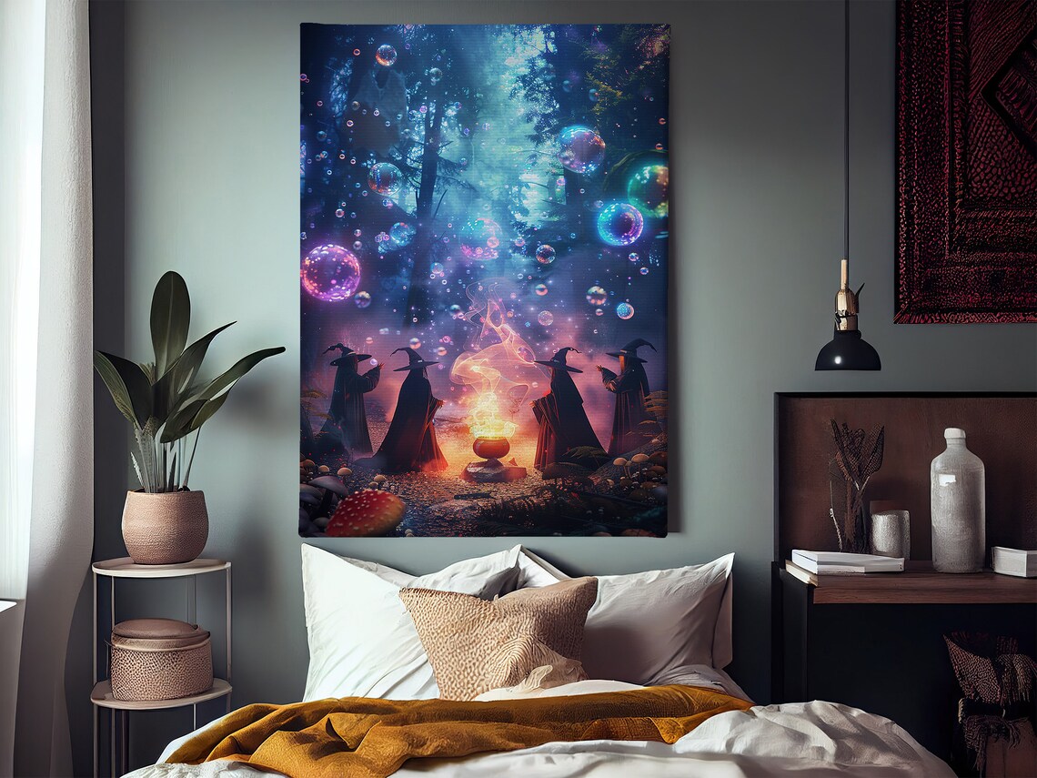 Witches Cauldron Night Forest Glowing Bubbles Magical Coven Halloween Art Print - Image 2