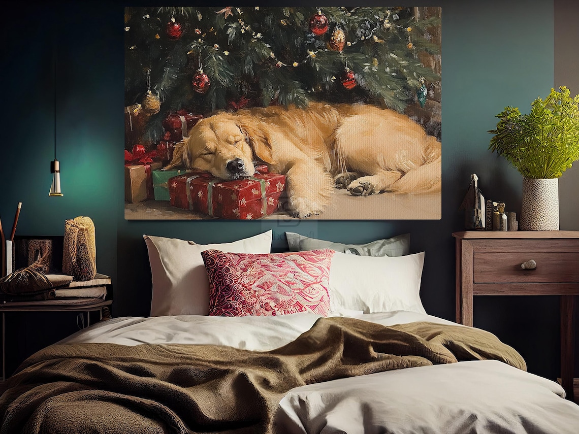 Golden Dog Sleeping Christmas Poster Art Print - Image 5