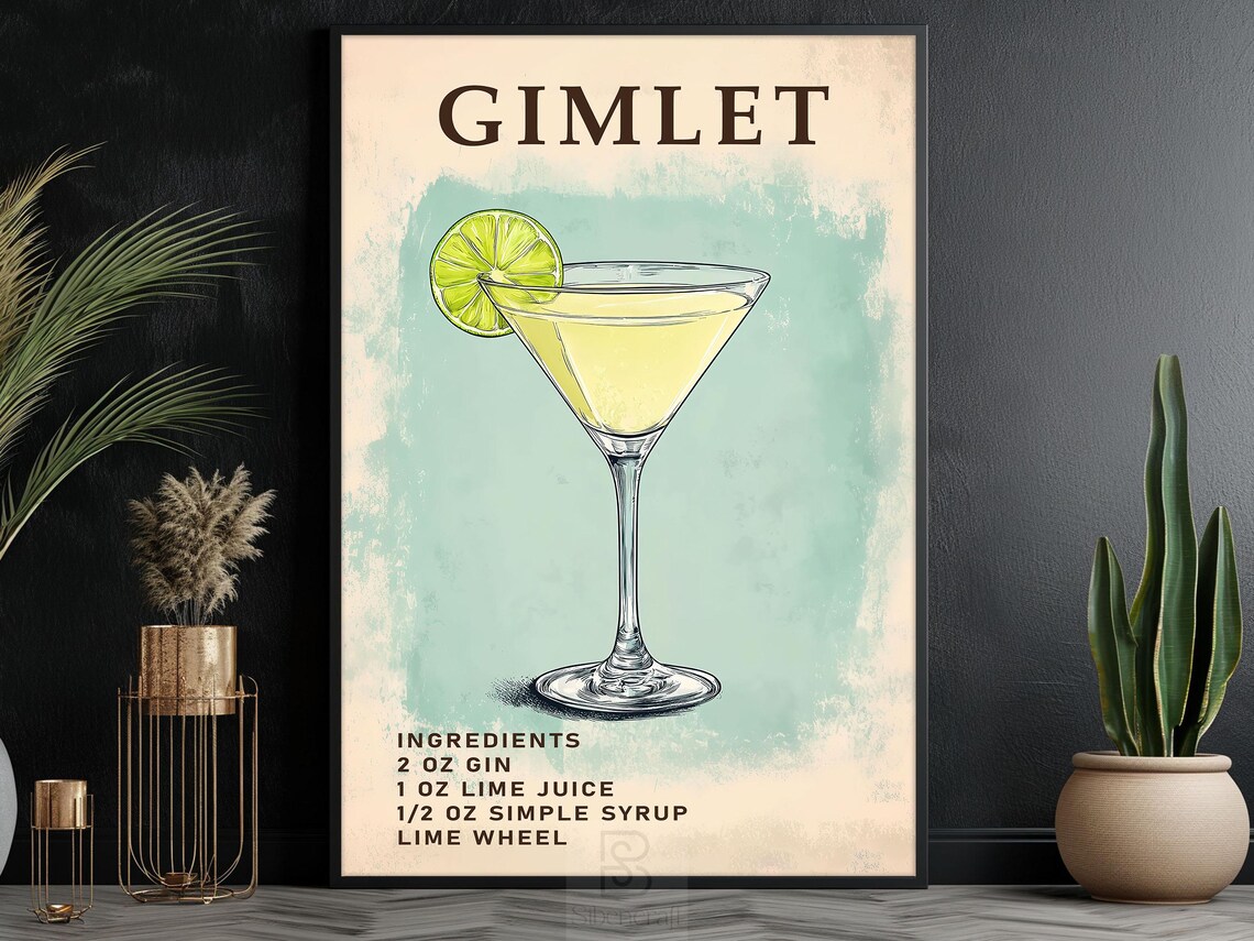 Retro Gimlet Cocktail Recipe Wall Art Gin Lime Martini Glass Kitchen Poster - Image 6