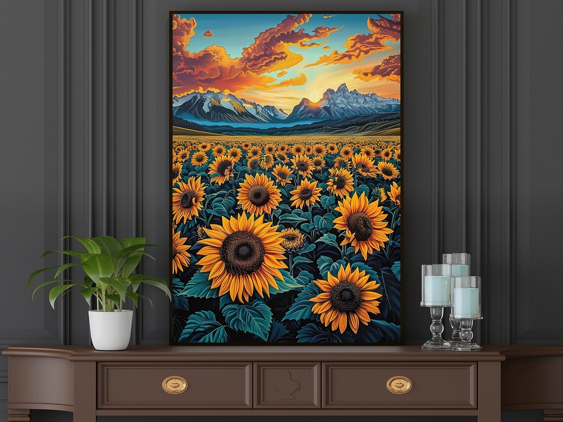 Matisse-Inspired Sunflowers Field Art Print, Retro Floral - Image 5