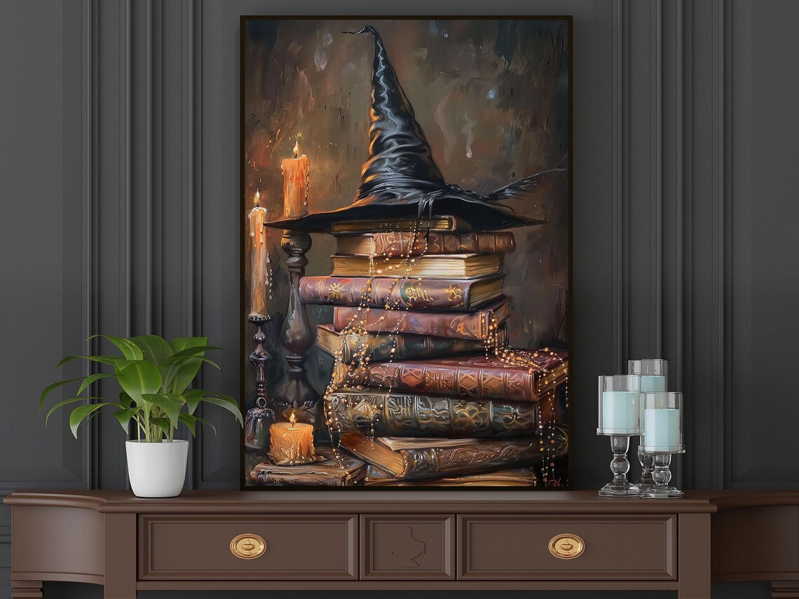 Cottage Witchy Hat and Magic Books Halloween Poster - Image 5