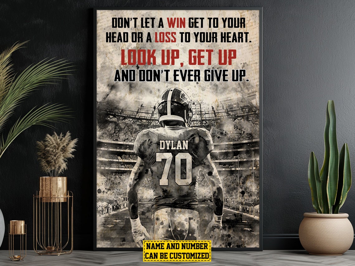 Football Motivation Personalized Player Quote Vintage Sports Poster