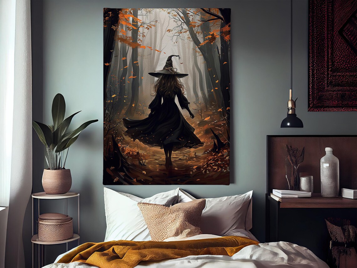 Vintage Young Witch In The Forest Halloween Art Print - Image 3