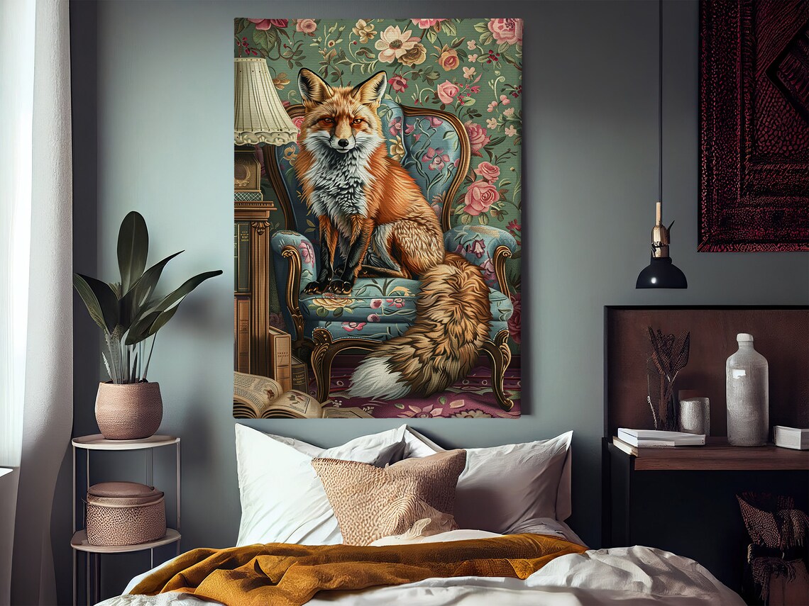 Cottage Fox On Sofa Art Print, Animal Decor - Image 3