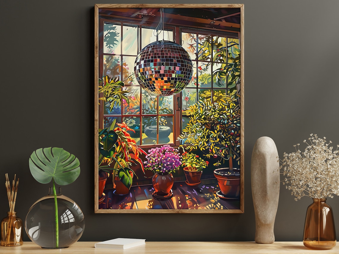 Matisse-Inspired Disco Ball Botanical Art Print