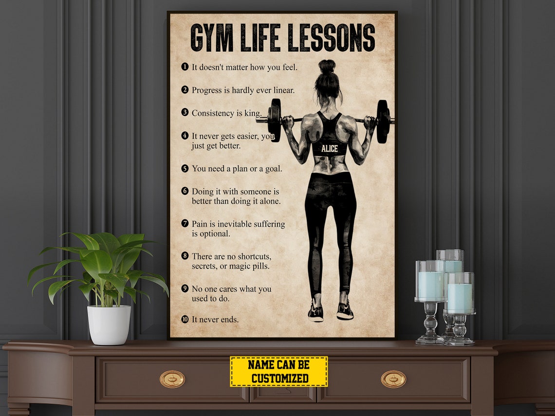 Gym Life Lessons Personalized Vintage Woman Weightlifter Poster - Image 4
