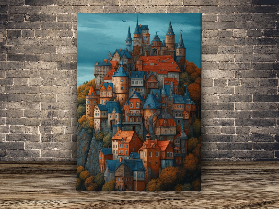 Whimsical Fairytale Castle Hilltop Town Medieval Fantasy Art Poster - Image 2
