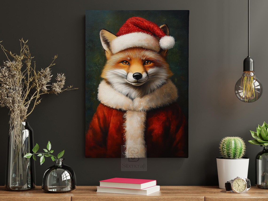 Christmas Fox in Santa Hat, Holiday Animal Poster Print - Image 4