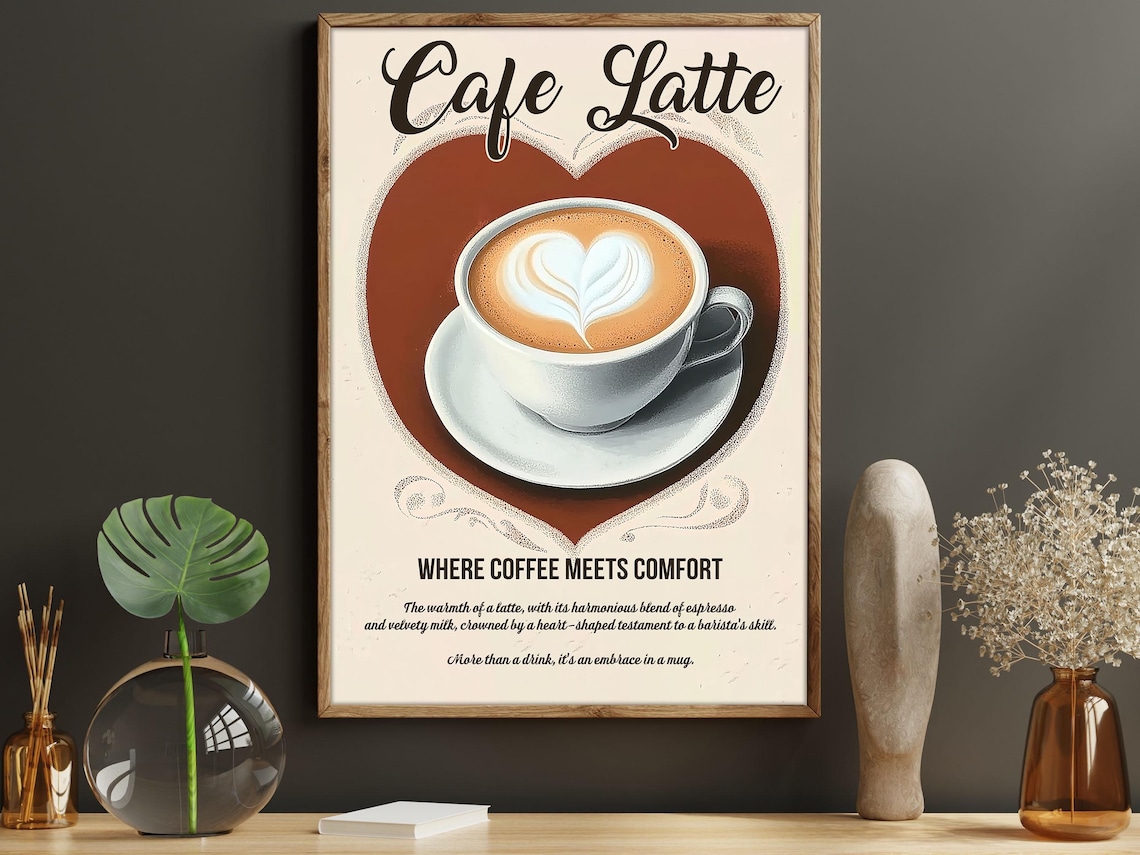 Vintage Cafe Latte Poster Print, Coffee Decor