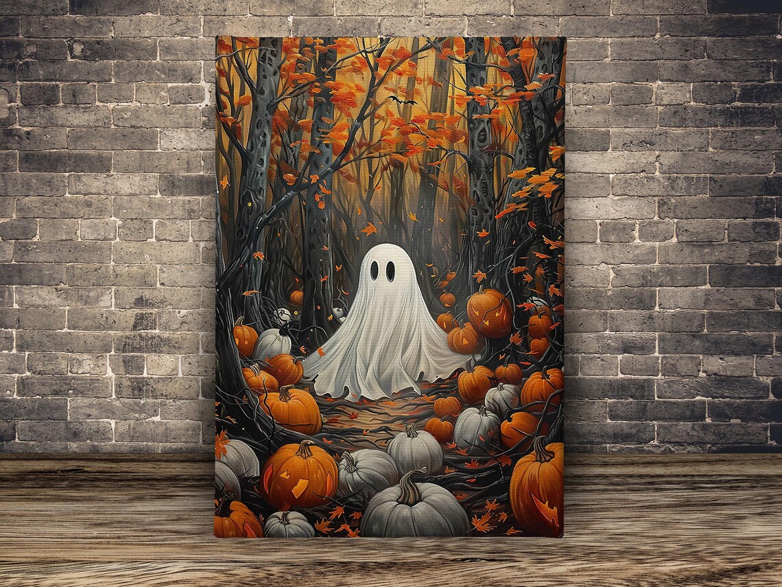 Vintage Ghost In Forest, Autumn Halloween Poster Print - Image 2