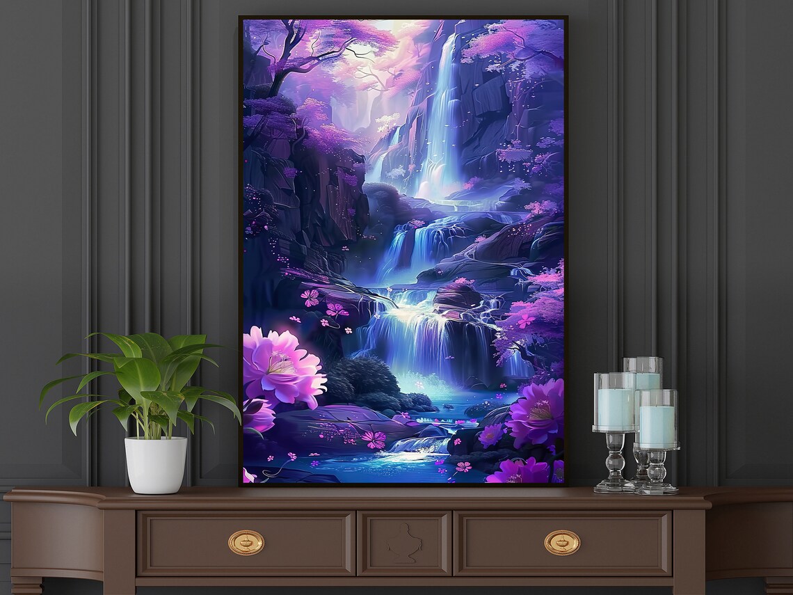 Surreal Waterfall Oil Painting Landscape Art Print - Image 5