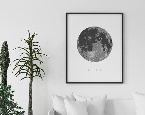 La Luna Full Moon Astronomy Art Celestial Monochrome Decor Poster