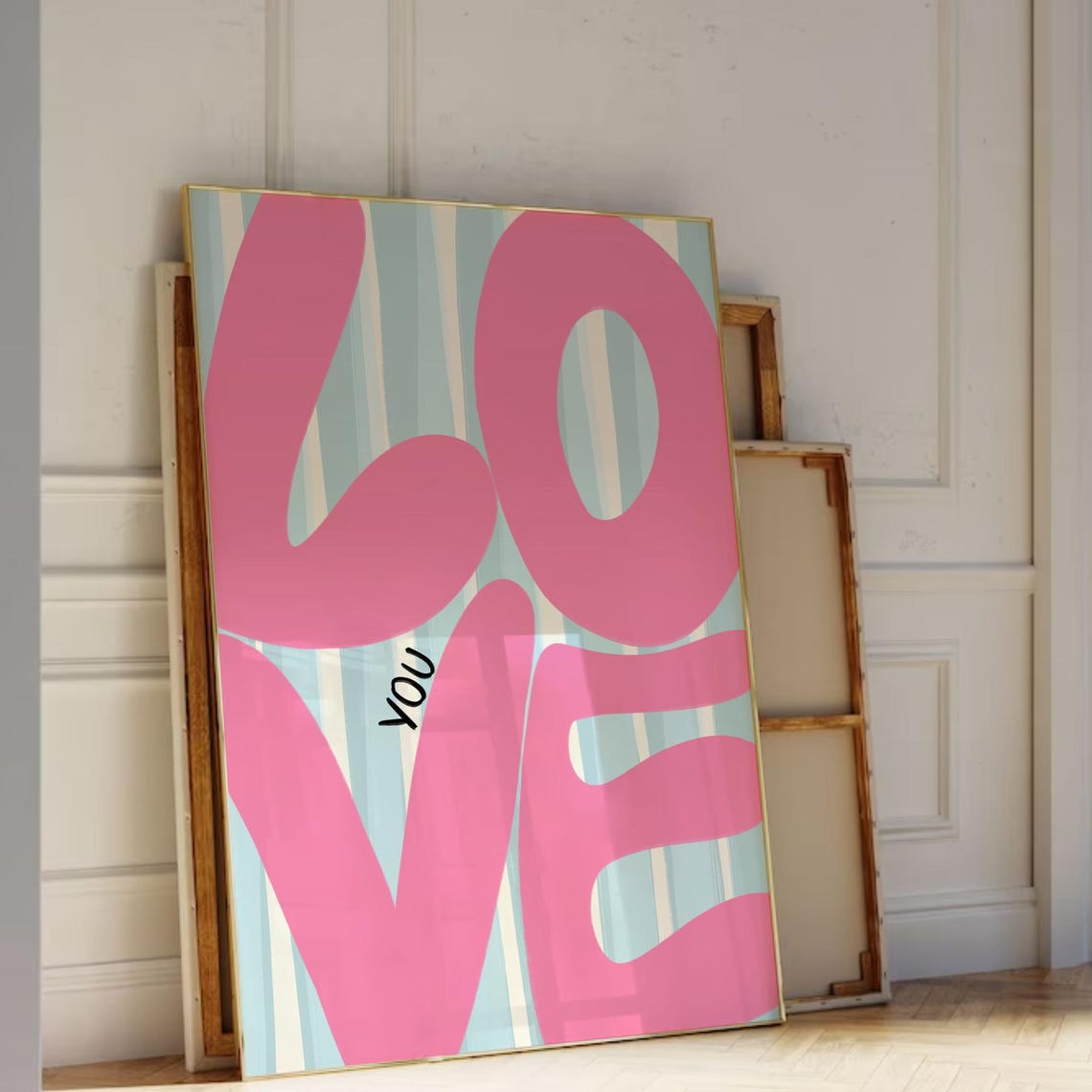 Love You Pink Retro Typography Striped Valentine Wall Poster
