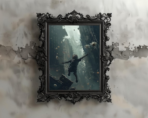 Child Reaching With Daisies In Ruins Gothic Surreal Dark Academia Print