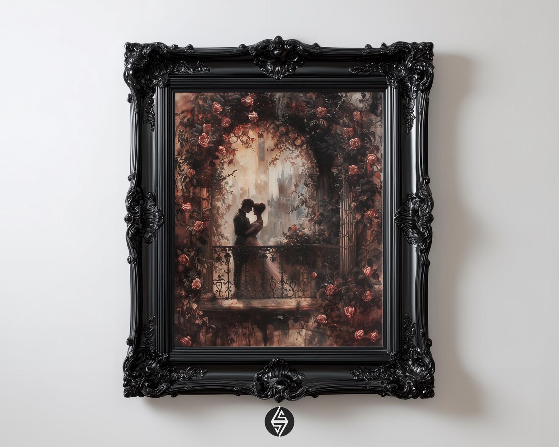 Victorian Romeo Juliet Balcony Kiss Art Print