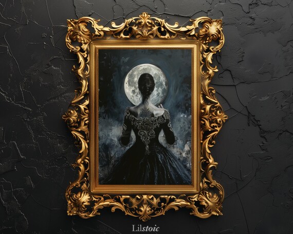Moonlit Enchantress Gothic Lady With The Full Moon Wall Art Dark Academia