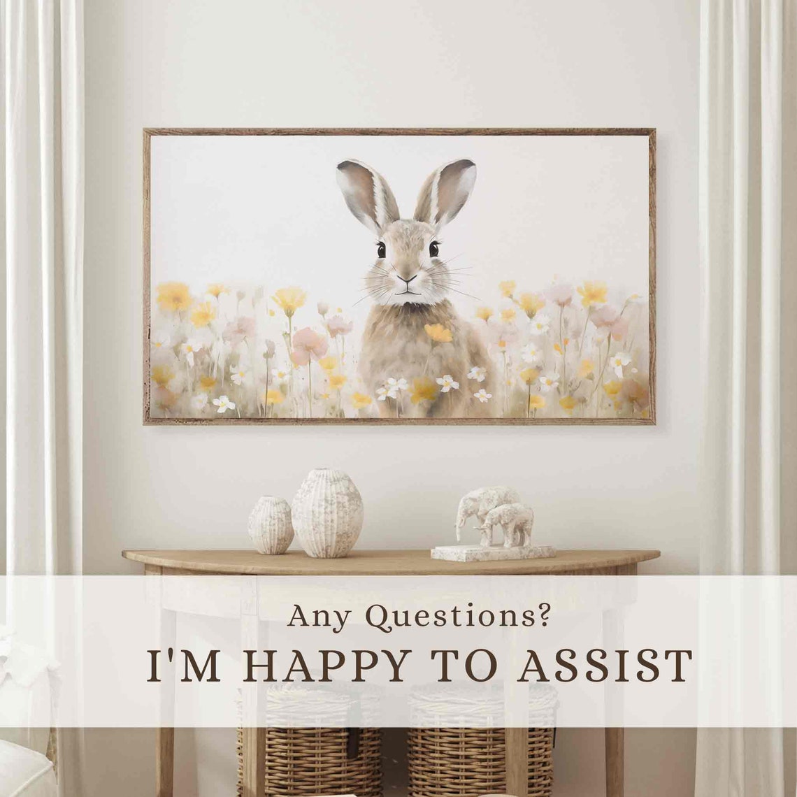 Easter Bunny Frame Tv Art Nursery Art Spring Wildflowers Painting Cute Easter Decor Pastel Rabbit Art Tv Tv309 - Image 4
