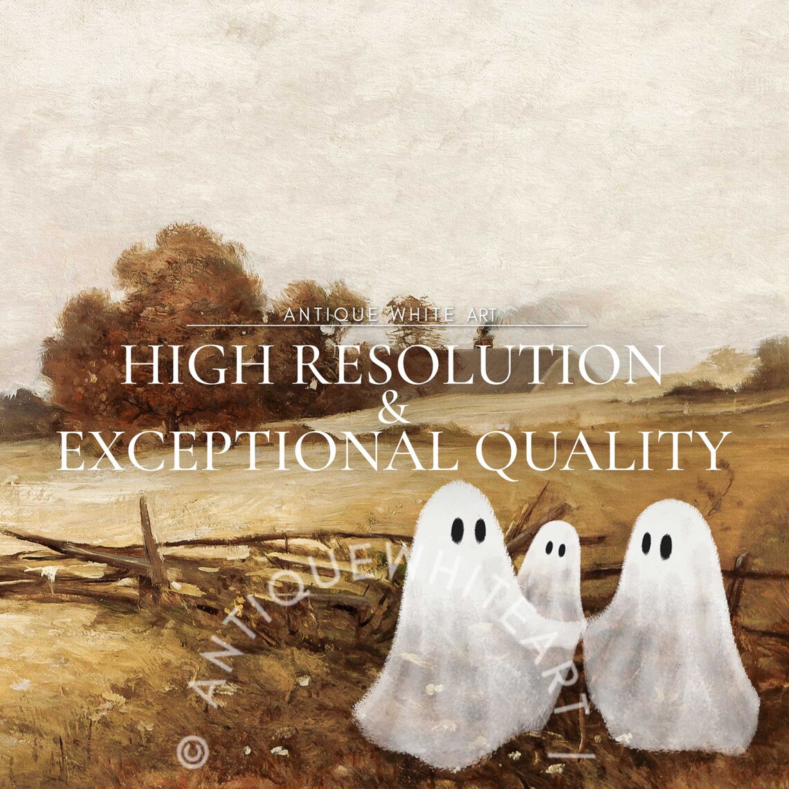 Ghost Family Vintage Landscape Halloween Art Print - Image 4