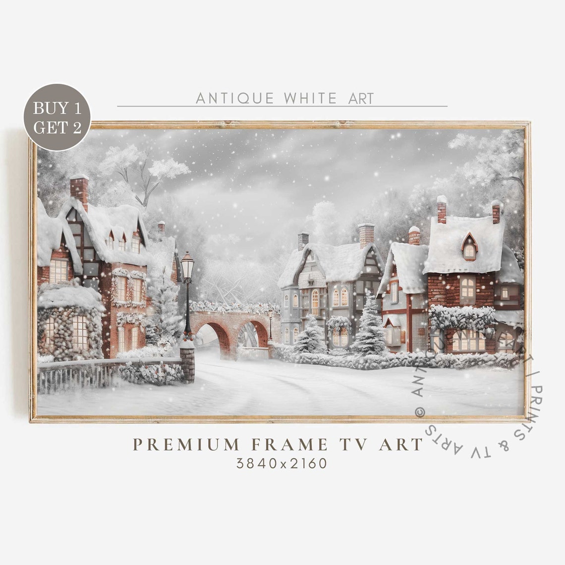 Frame Tv Art Winter Village Farmhouse Christmas Art For Tv Snowy Winter Painting Holiday Decor Tv173
