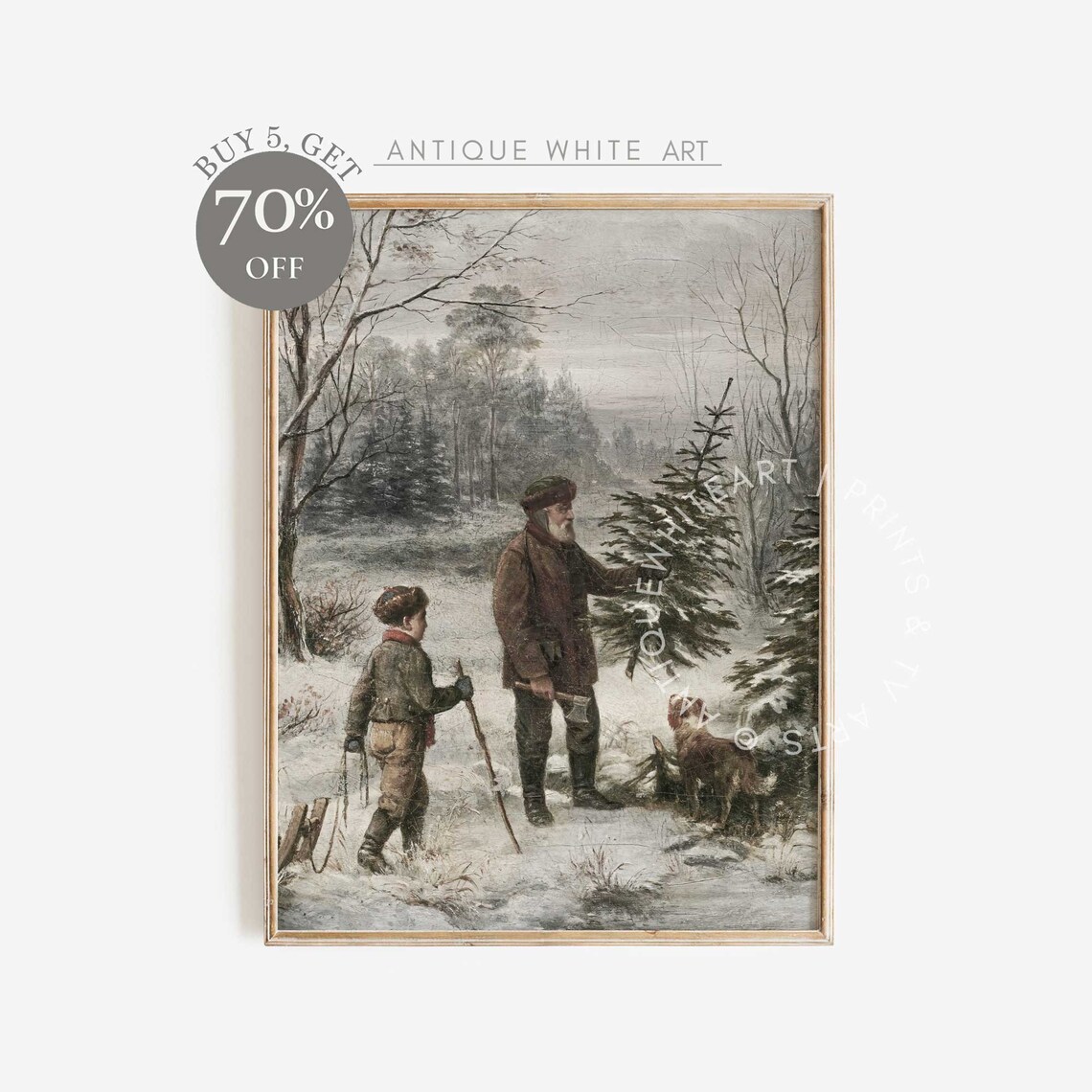 Vintage Winter Art Print, Rustic Holiday Decor