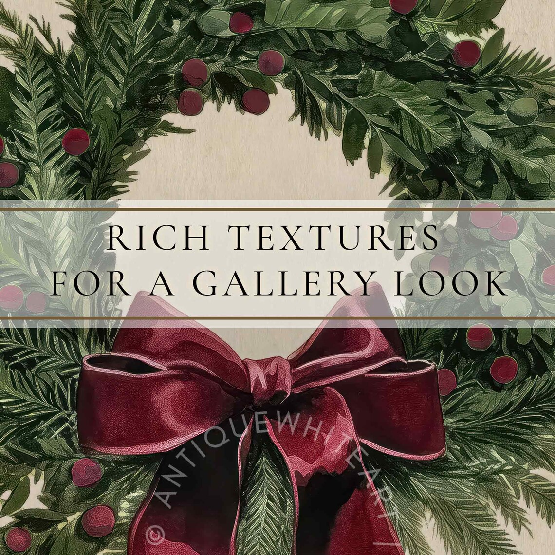 Vintage Christmas Wreath Painting Holiday Decor - Image 3