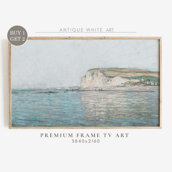 Antique Monet Seascape Frame Tv Art Coastal Landscape Vintage Cottage Wall Decor Country Beach Seaside Painting Tv47