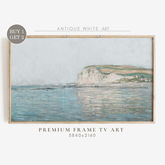 Impressionist Coastal Cliffs Beach Seascape Soft Blue Ocean Art Poster