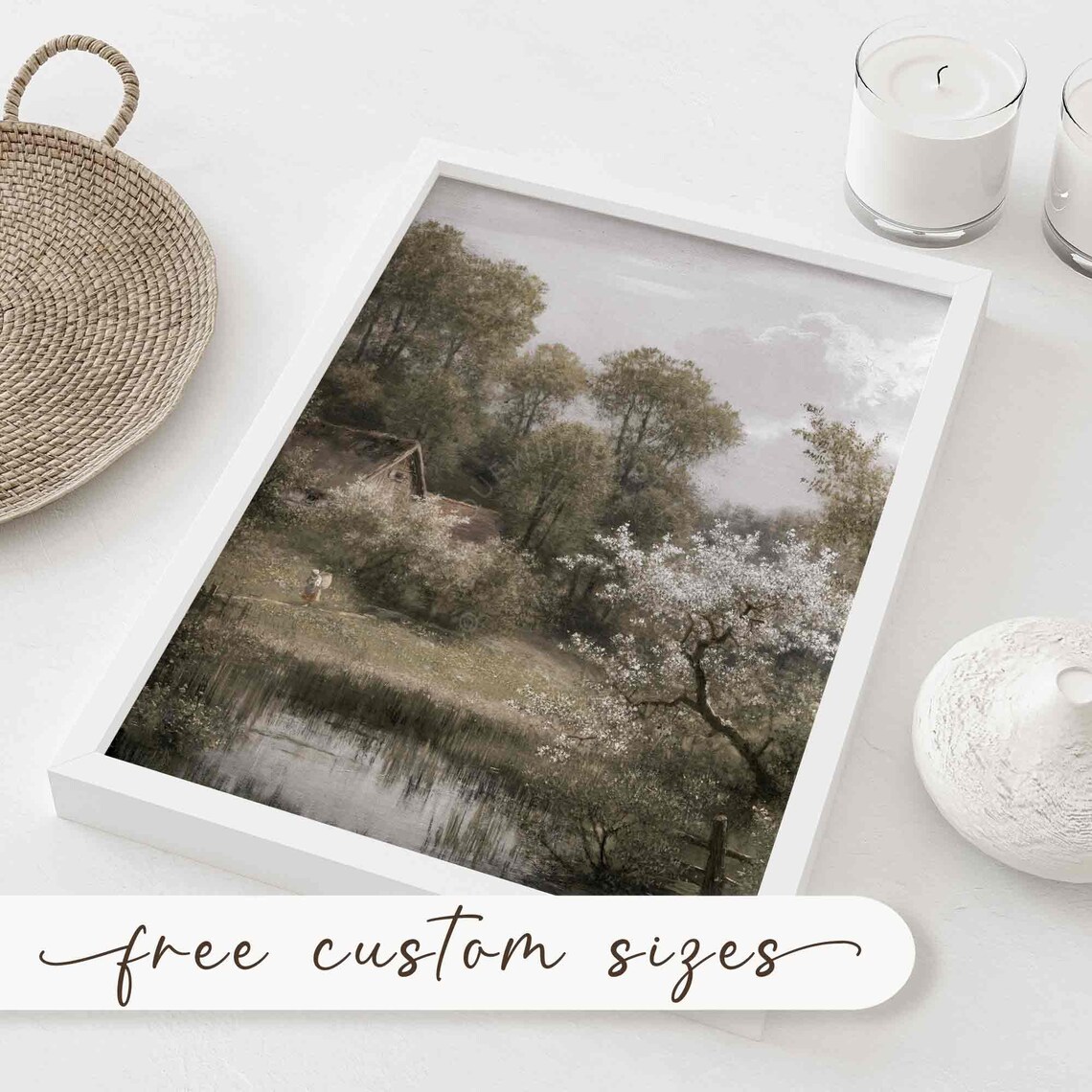Muted Spring Garden Vintage Blossom Tree Art Print - Image 2