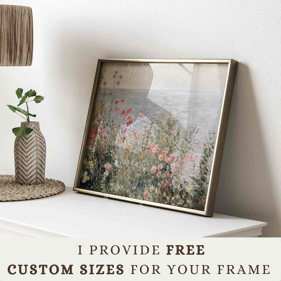 Coastal Wildflowers Vintage Summer Landscape Art Print - Image 3