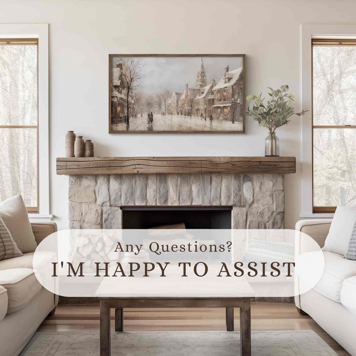 Winter Town Frame Tv Art Moody Christmas Frame Tv Farmhouse Christmas Village Painting Vintage Style Christmas Decor Wa54 - Image 2