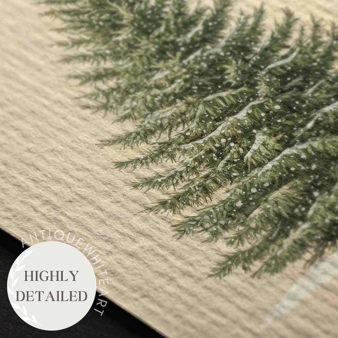 Lone Evergreen Pine Tree Minimalist Beige Christmas Wall Art - Image 2