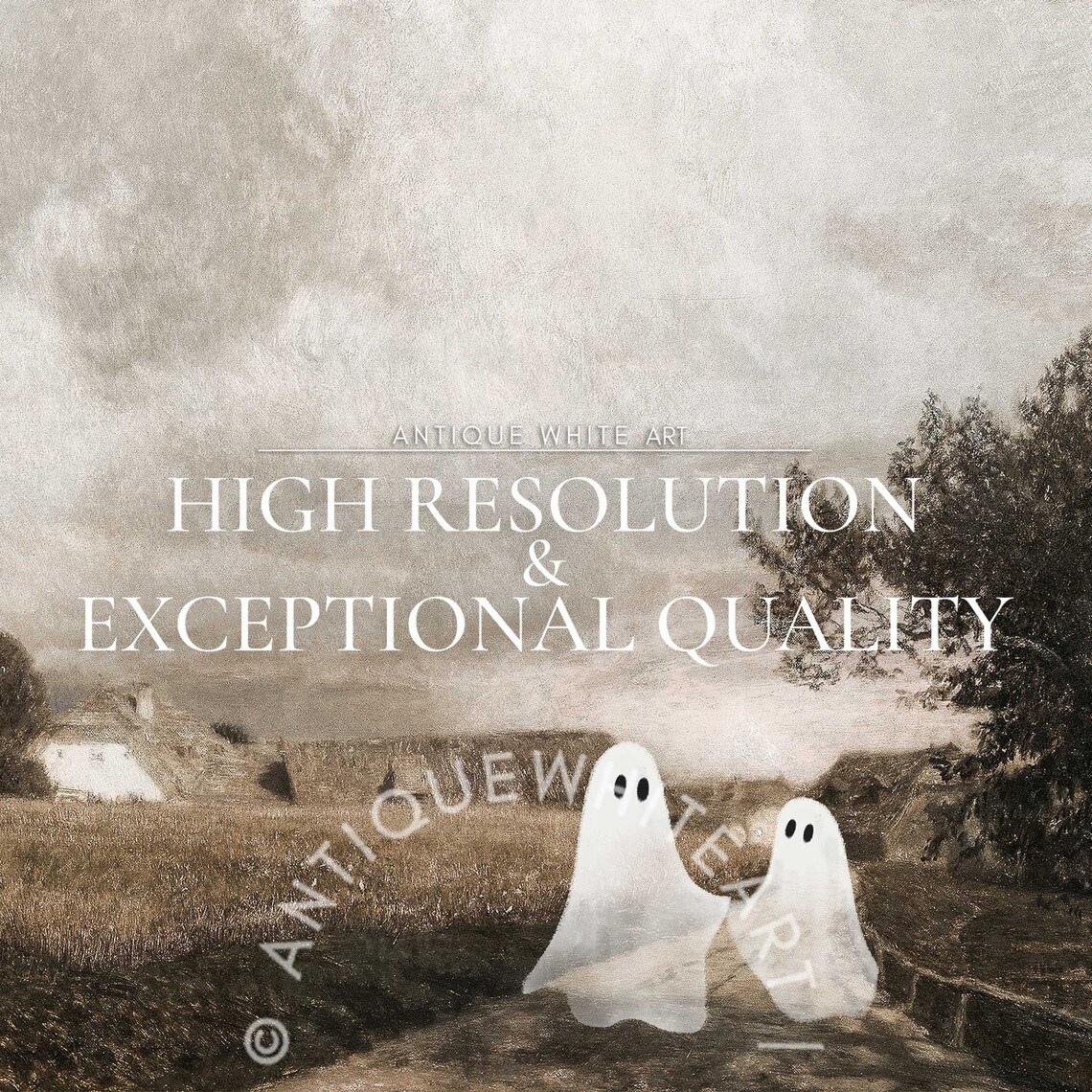 Cute Pair Ghosts Vintage Halloween Art Print - Image 4