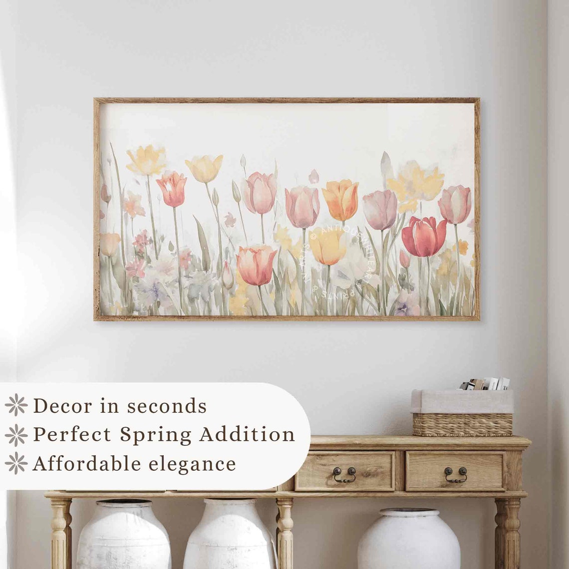Pastel Tulip Row Watercolor Spring Flowers Neutral Floral Art Poster - Image 4