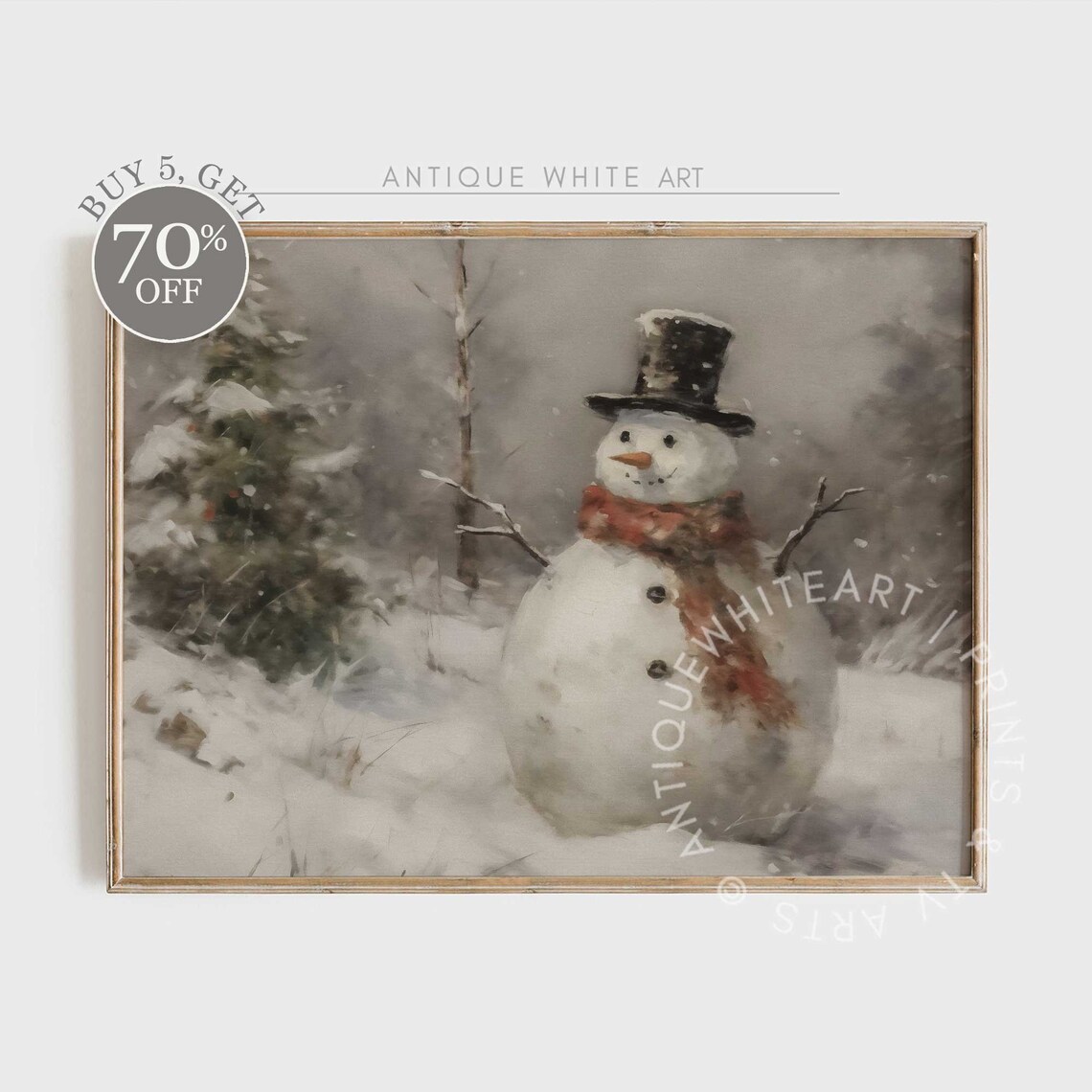 Vintage Christmas Snowman Farmhouse Art Print