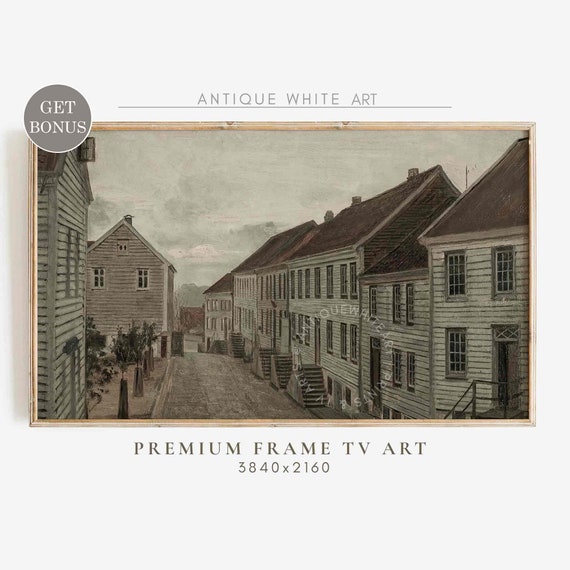 Moody Vintage Frame Tv Art Muted Town Painting Neutral Oil Painting Warm Tone Art For Tv Frame Tv Art Tv245