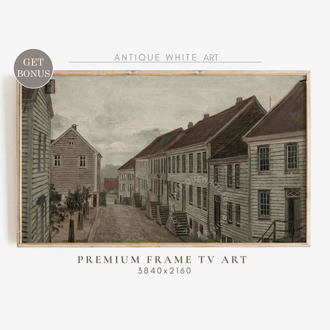 Moody Vintage Frame Tv Art Muted Town Painting Neutral Oil Painting Warm Tone Art For Tv Frame Tv Art Tv245
