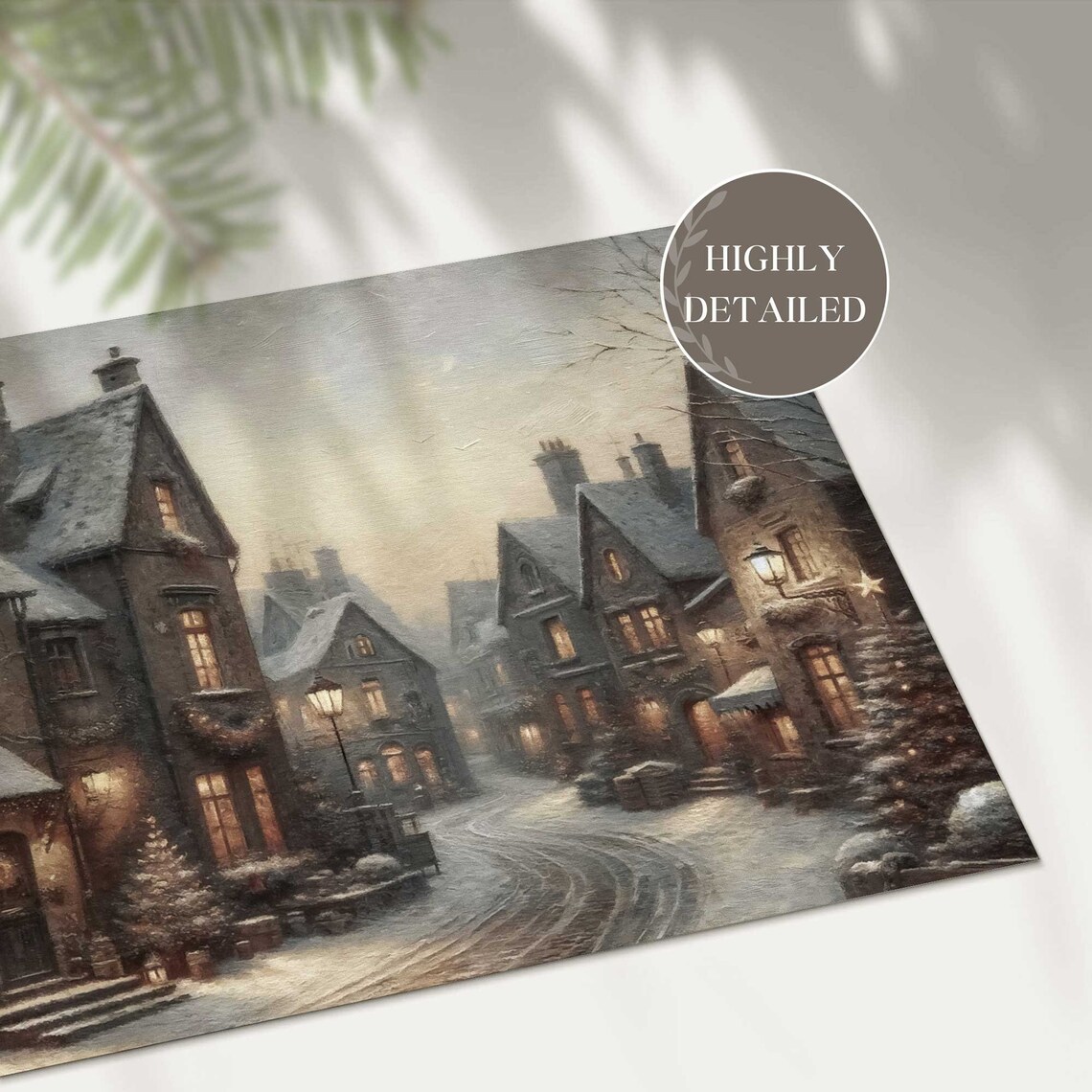 Vintage Town Christmas Wall Art Moody Winter Village Print Farmhouse Christmas Decor Christmas Painting W68 - Image 2