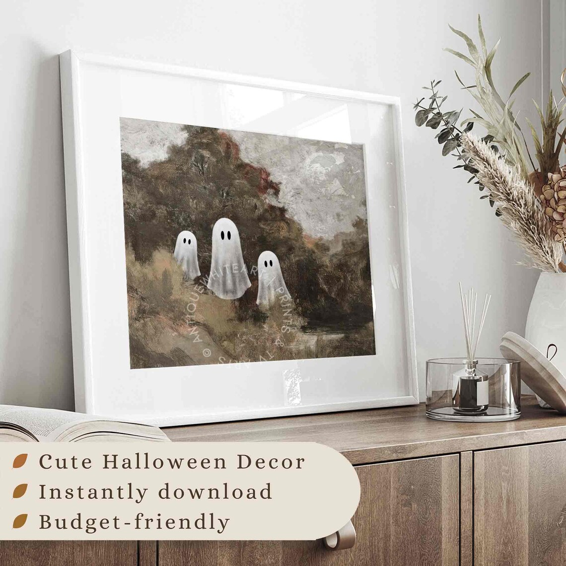 Cute Ghosts Moody Dark Vintage Landscape Oil Painting Halloween Spooky Poster - Image 3