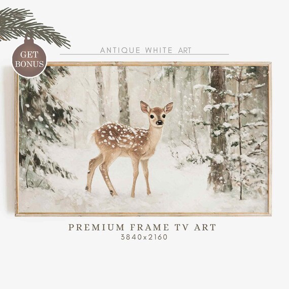 Baby Deer in Snowy Winter Landscape, Holiday Poster