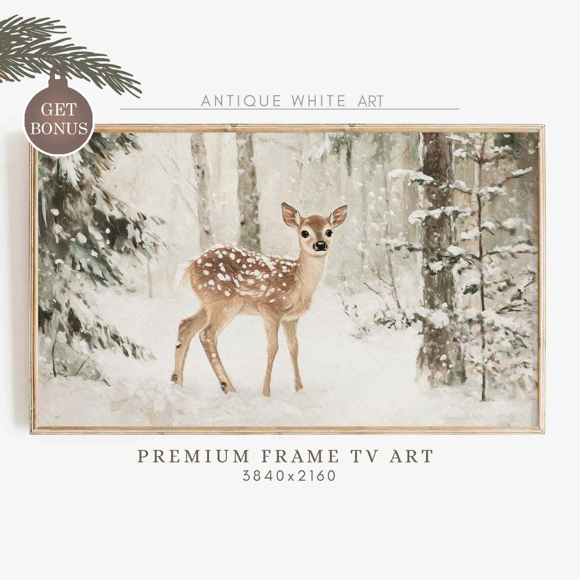 Baby Deer in Snowy Winter Landscape, Holiday Poster
