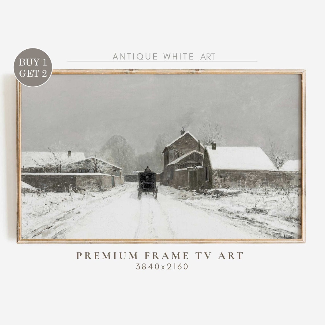 Vintage Winter Frame Tv Art Farmhouse Christmas Art For Tv Country Snowy Winter Landscape Painting Holiday Decor Tv104