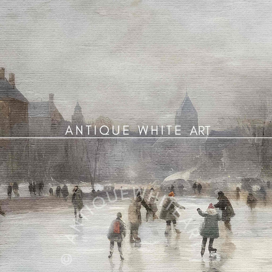 Rustic Frame Tv Art Winter Ice Skating Seasonal Rustic Oil Painting Art For Tv Farmhouse Tv Art Vintage Decor Wa58 - Image 3