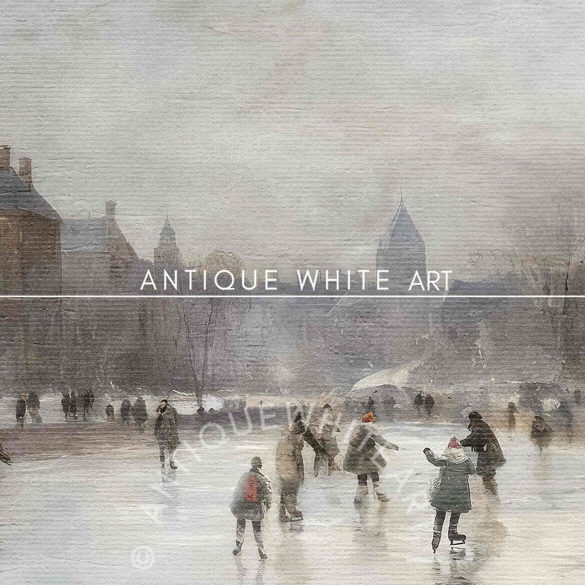 Victorian Ice Skaters Frozen Pond Vintage Winter Scene Travel Poster - Image 3